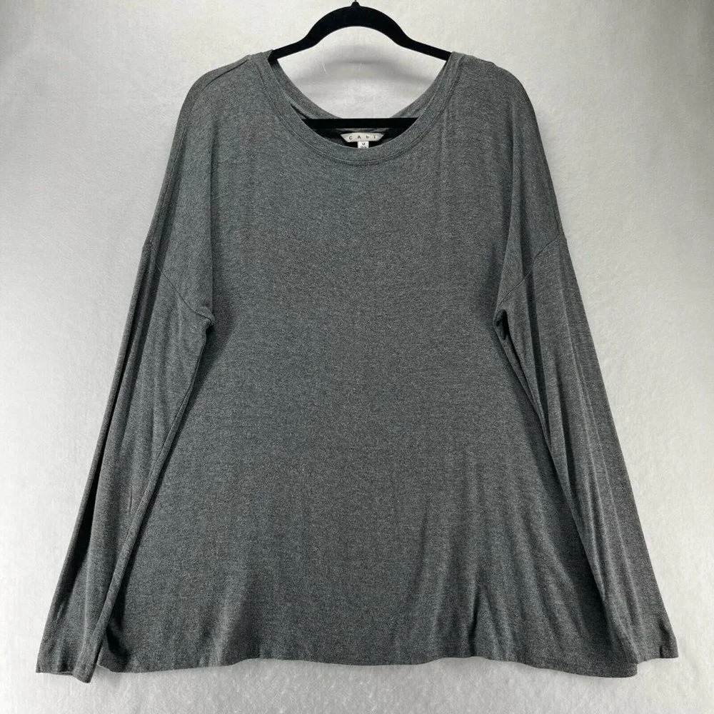 CAbi Top Womens Sz M Oversized Round Neck Long Sleeve Stretch Jersey Rayon Gray